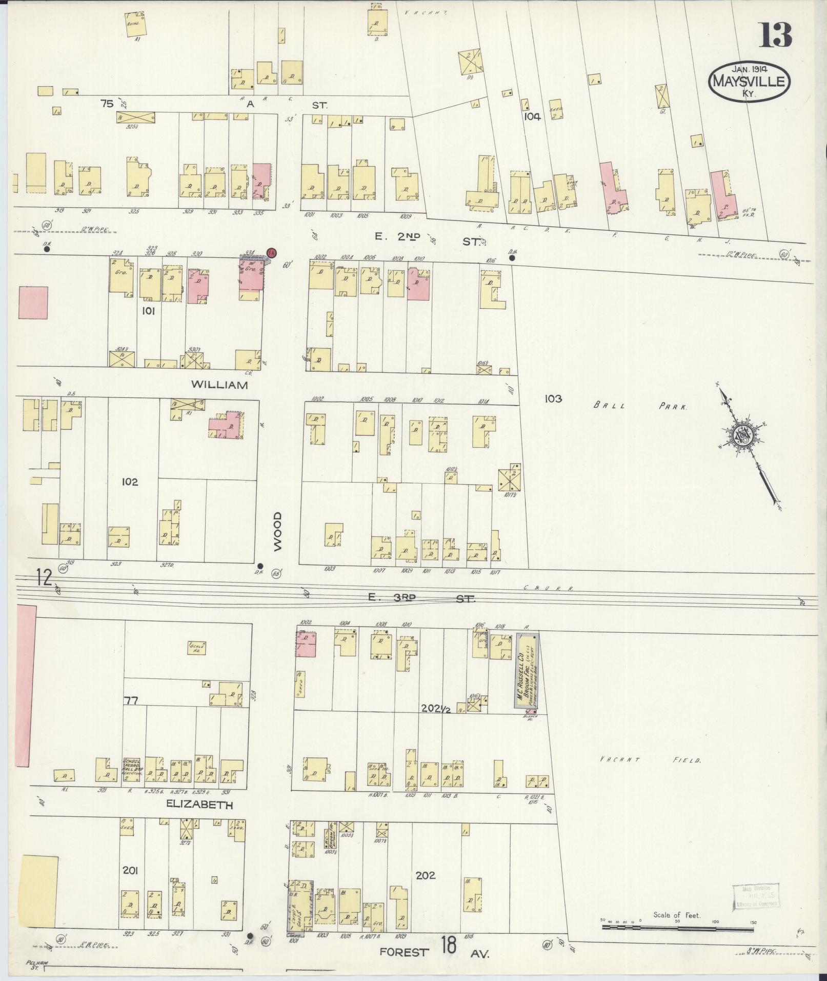 Sanborn Fire Insurance Map from Maysville, Mason County, Kentucky (1914), Sheet #0013 - Historic Sanborn Fire Insurance Map Print, vintage old map wall art, antique decor, genealogy gift, Kentucky Kentucky map