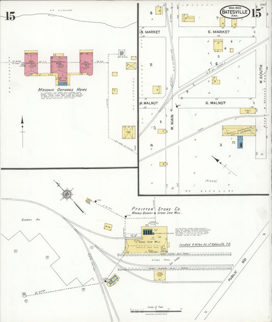 Sanborn Fire Insurance Map from Batesville, Independence County, Arkansas (1923), Sheet #0015 - Historic Sanborn Fire Insurance Map Print, vintage old map wall art, antique decor, genealogy gift, Arkansas Arkansas map