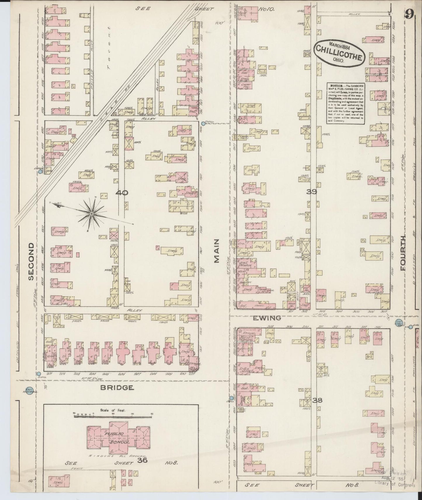 Sanborn Fire Insurance Map from Chillicothe, Ross County, Ohio (1884), Sheet #0009 - Complete Map Set gallery image, historic Sanborn map, vintage wall art, Ohio Ohio