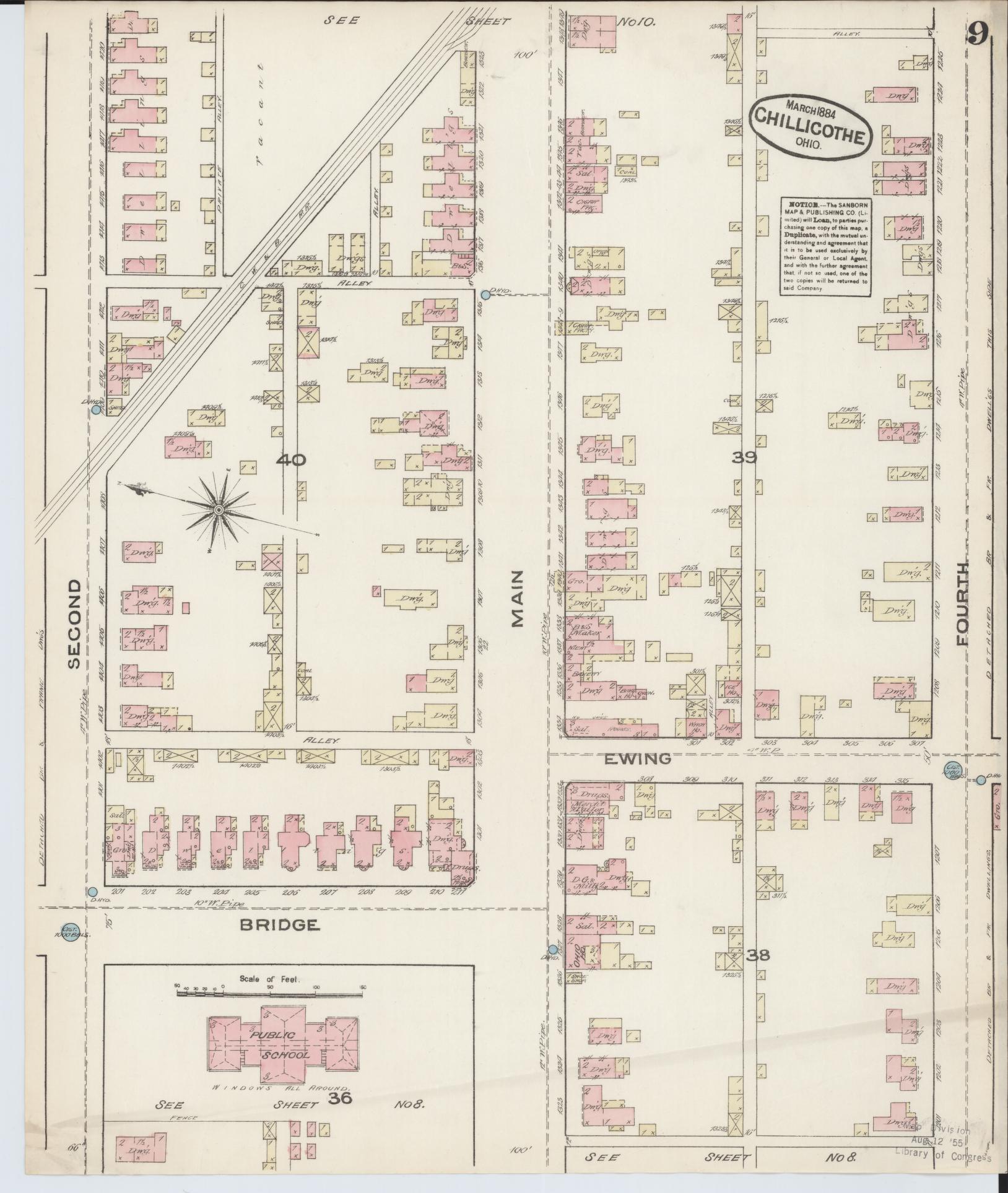 Sanborn Fire Insurance Map from Chillicothe, Ross County, Ohio (1884), Sheet #0009 - Complete Map Set gallery image, historic Sanborn map, vintage wall art, Ohio Ohio