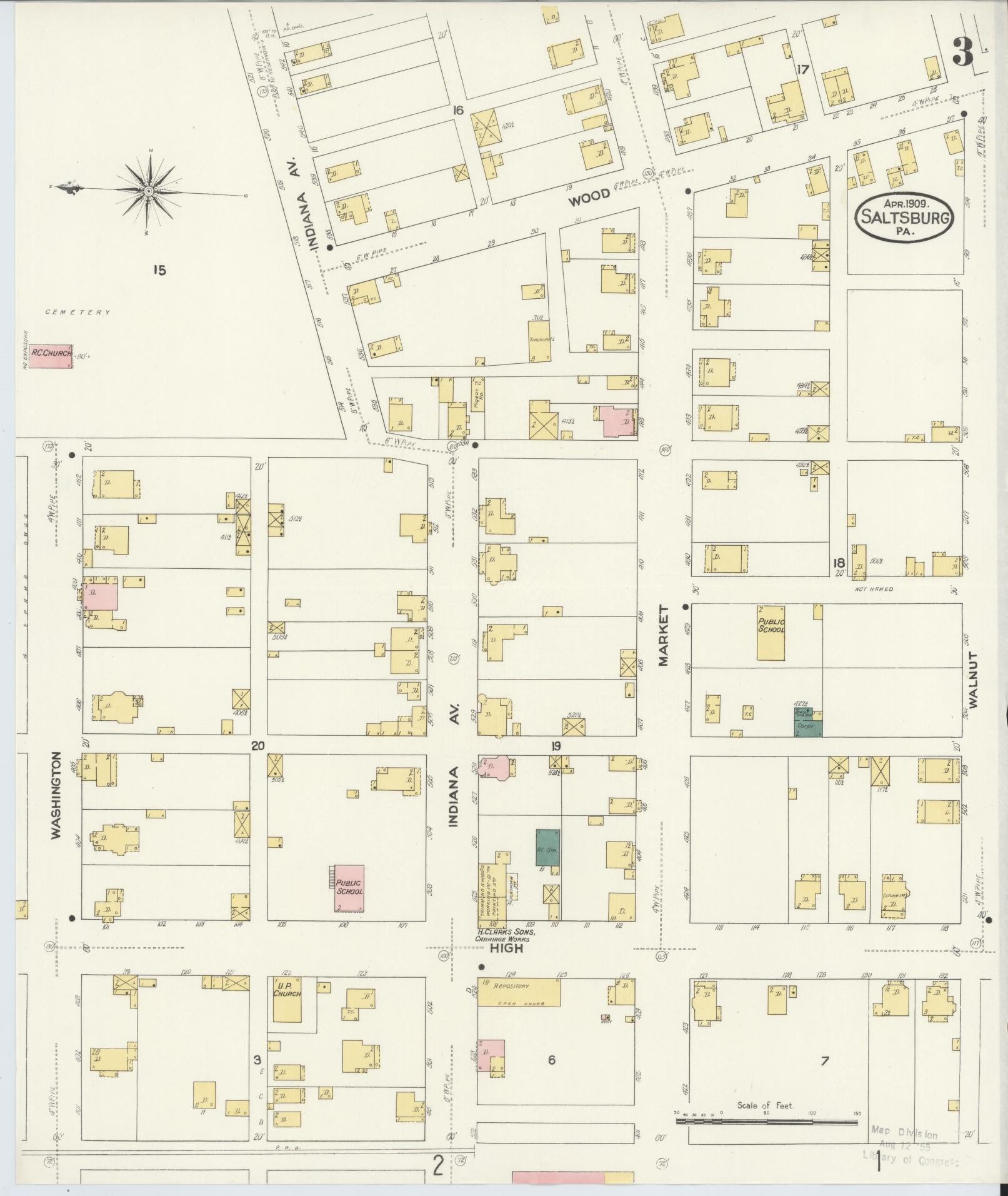 Sanborn Fire Insurance Map from Saltsburg, Indiana County, Pennsylvania (1909), Sheet #0003 - Historic Sanborn Fire Insurance Map Print, vintage old map wall art, antique decor, genealogy gift, Saltsburg Indiana map