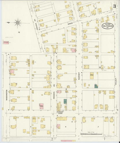 Sanborn Fire Insurance Map from Saltsburg, Indiana County, Pennsylvania (1909), Sheet #0003 - Historic Sanborn Fire Insurance Map Print, vintage old map wall art, antique decor, genealogy gift, Saltsburg Indiana map