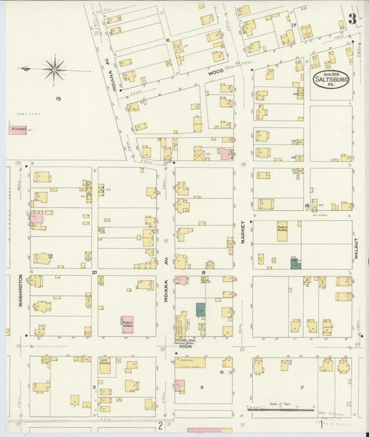 Sanborn Fire Insurance Map from Saltsburg, Indiana County, Pennsylvania (1909), Sheet #0003 - Historic Sanborn Fire Insurance Map Print, vintage old map wall art, antique decor, genealogy gift, Saltsburg Indiana map