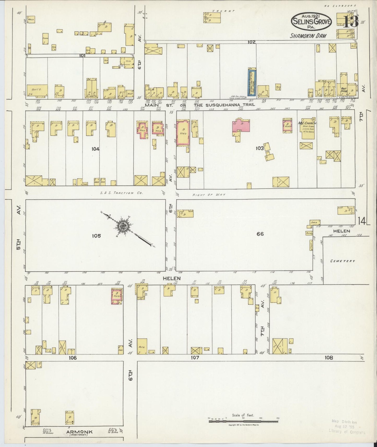 Sanborn Fire Insurance Map from Selins Grove, Snyder County, Pennsylvania (1921), Sheet #0013 - Complete Map Set gallery image, historic Sanborn map, vintage wall art, Pennsylvania Pennsylvania
