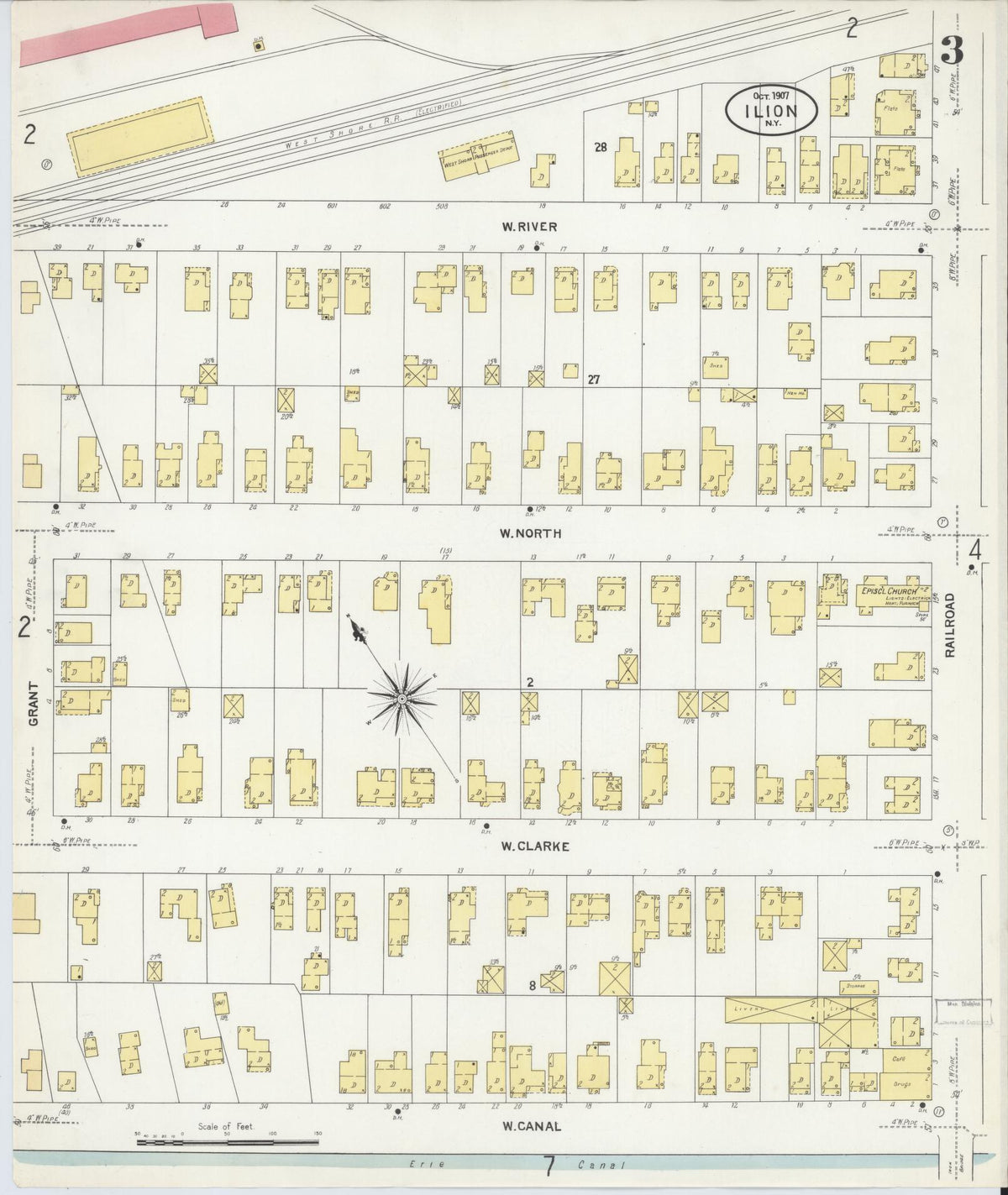 Sanborn Fire Insurance Map from Ilion, Herkimer County, New York (1907), Sheet #0003 - Complete Map Set gallery image, historic Sanborn map, vintage wall art, New York New York