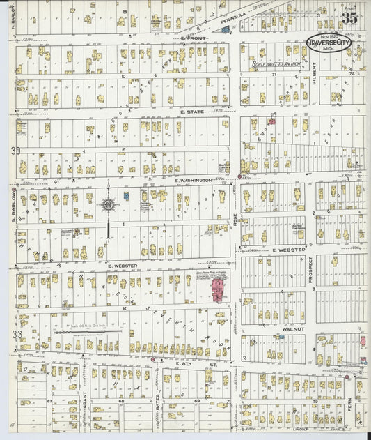 Sanborn Fire Insurance Map from Traverse City, Grand Traverse County, Michigan (1920), Sheet #0035 - Historic Sanborn Fire Insurance Map Print, vintage old map wall art, antique decor, genealogy gift, Michigan Michigan map