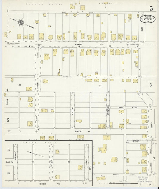 Sanborn Fire Insurance Map from Claysville, Washington County, Pennsylvania (1913), Sheet #0005 - Historic Sanborn Fire Insurance Map Print, vintage old map wall art, antique decor, genealogy gift, Pennsylvania Pennsylvania map