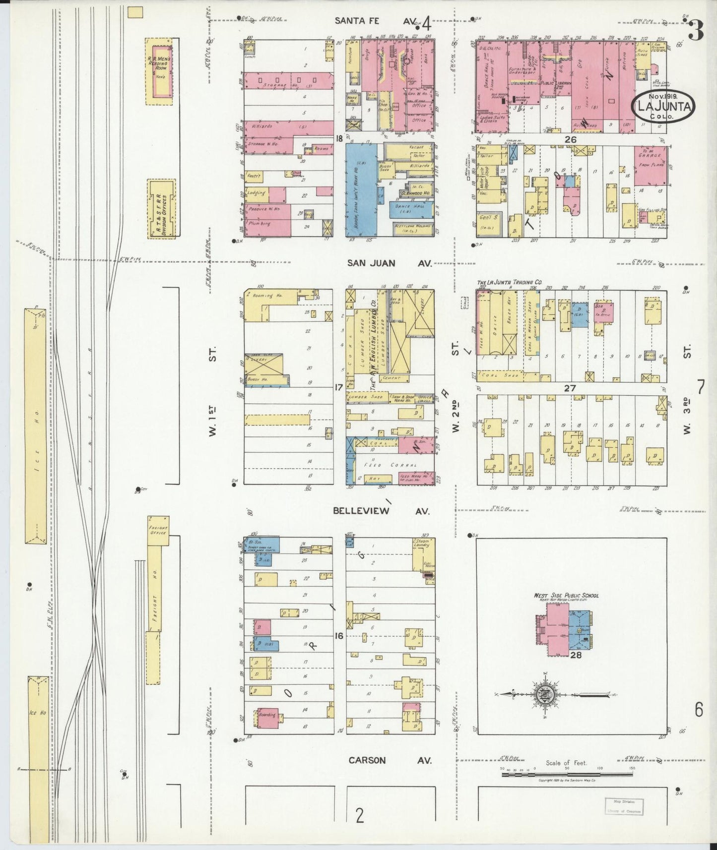 Sanborn Fire Insurance Map from La Junta, Otero County, Colorado (1919), Sheet #0003 - Historic Sanborn Fire Insurance Map Print, vintage old map wall art, antique decor, genealogy gift, Colorado Colorado map