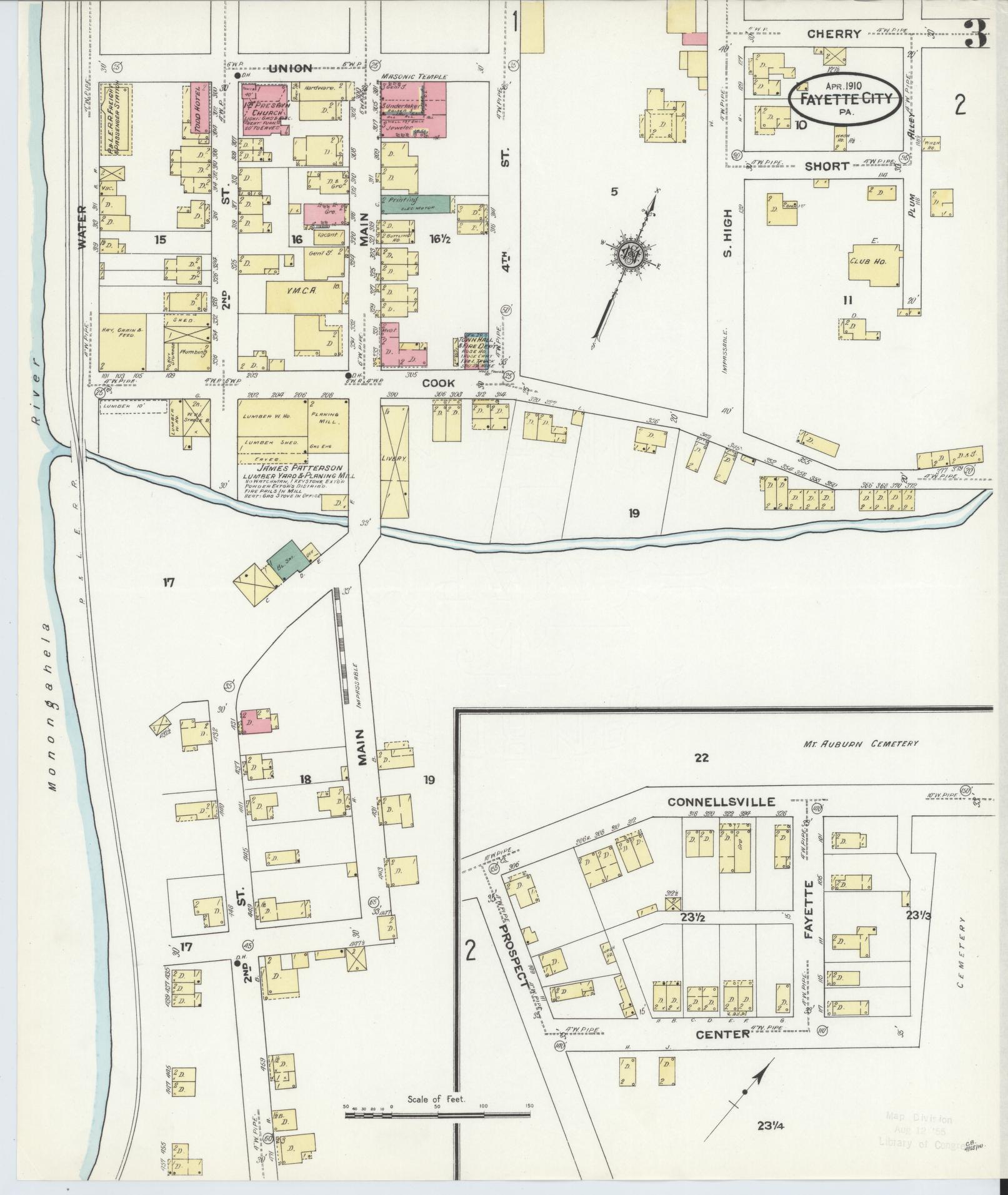 Sanborn Fire Insurance Map from Fayette City, Fayette County, Pennsylvania (1910), Sheet #0003 - Historic Sanborn Fire Insurance Map Print, vintage old map wall art, antique decor, genealogy gift, Pennsylvania Pennsylvania map