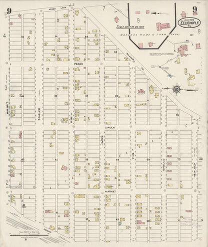 Sanborn Fire Insurance Map from Zelienople, Butler County, Pennsylvania (1925), Sheet #0009 - Historic Sanborn Fire Insurance Map Print, vintage old map wall art, antique decor, genealogy gift, Pennsylvania Pennsylvania map