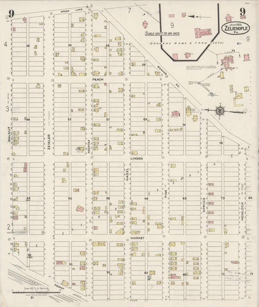 Sanborn Fire Insurance Map from Zelienople, Butler County, Pennsylvania (1925), Sheet #0009 - Historic Sanborn Fire Insurance Map Print, vintage old map wall art, antique decor, genealogy gift, Pennsylvania Pennsylvania map
