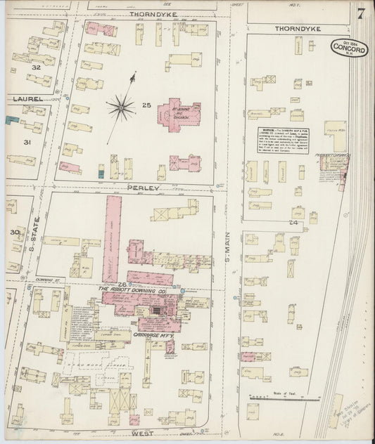 Sanborn Fire Insurance Map from Concord, Merrimack County, New Hampshire (1884), Sheet #0007 - Historic Sanborn Fire Insurance Map Print, vintage old map wall art, antique decor, genealogy gift, New Hampshire New Hampshire map