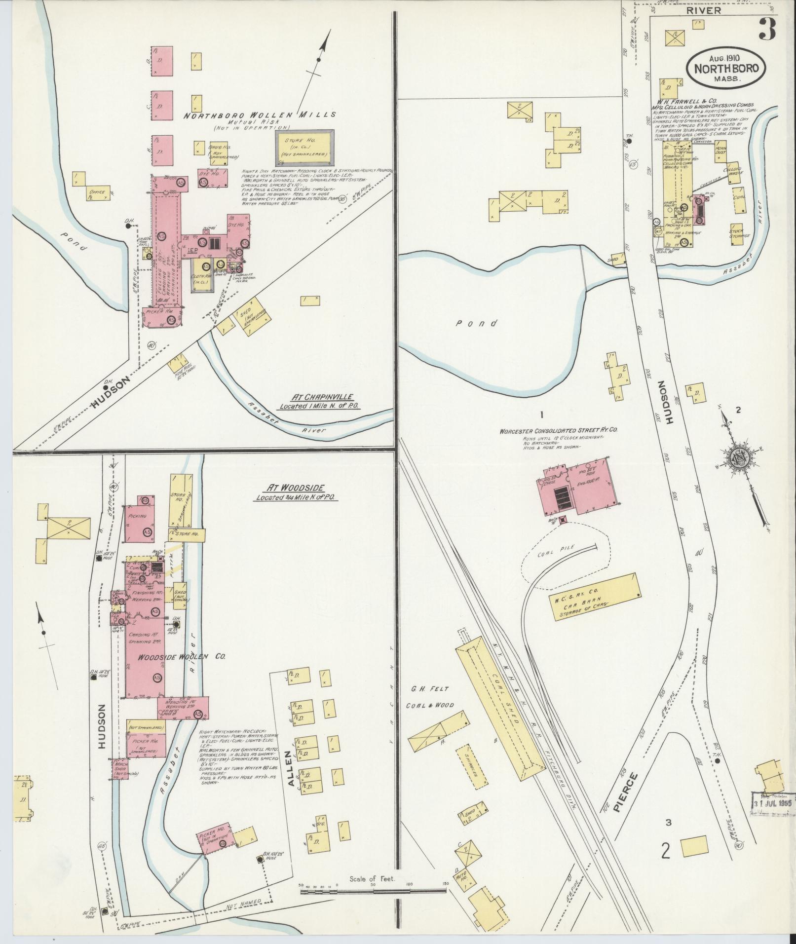 Sanborn Fire Insurance Map from Northboro, Worcester County, Massachusetts (1910), Sheet #0003 - Historic Sanborn Fire Insurance Map Print, vintage old map wall art, antique decor, genealogy gift, Massachusetts Massachusetts map