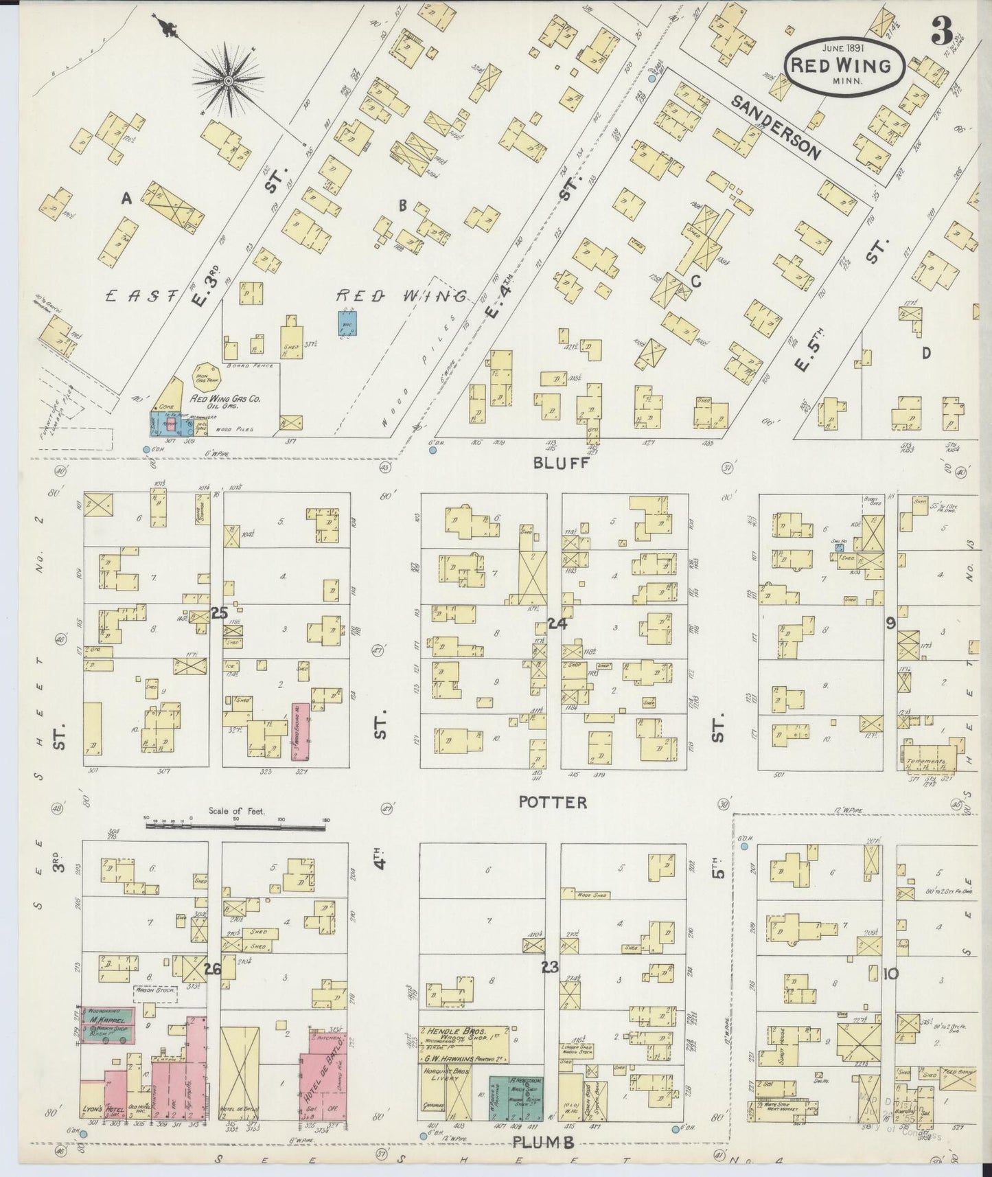 Sanborn Fire Insurance Map from Red Wing, Goodhue County, Minnesota (1891), Sheet #0003 - Complete Map Set gallery image, historic Sanborn map, vintage wall art, Minnesota Minnesota