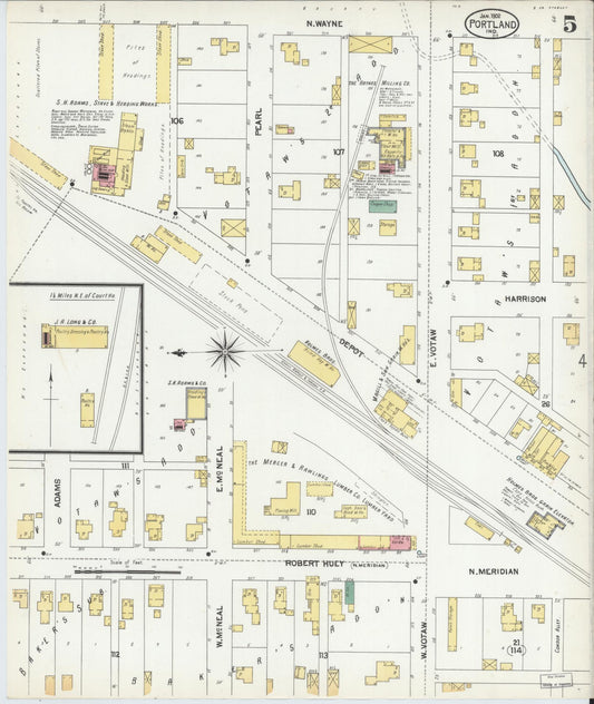 Sanborn Fire Insurance Map from Portland, Jay County, Indiana (1902), Sheet #0005 - Historic Sanborn Fire Insurance Map Print, vintage old map wall art, antique decor, genealogy gift, Indiana Indiana map