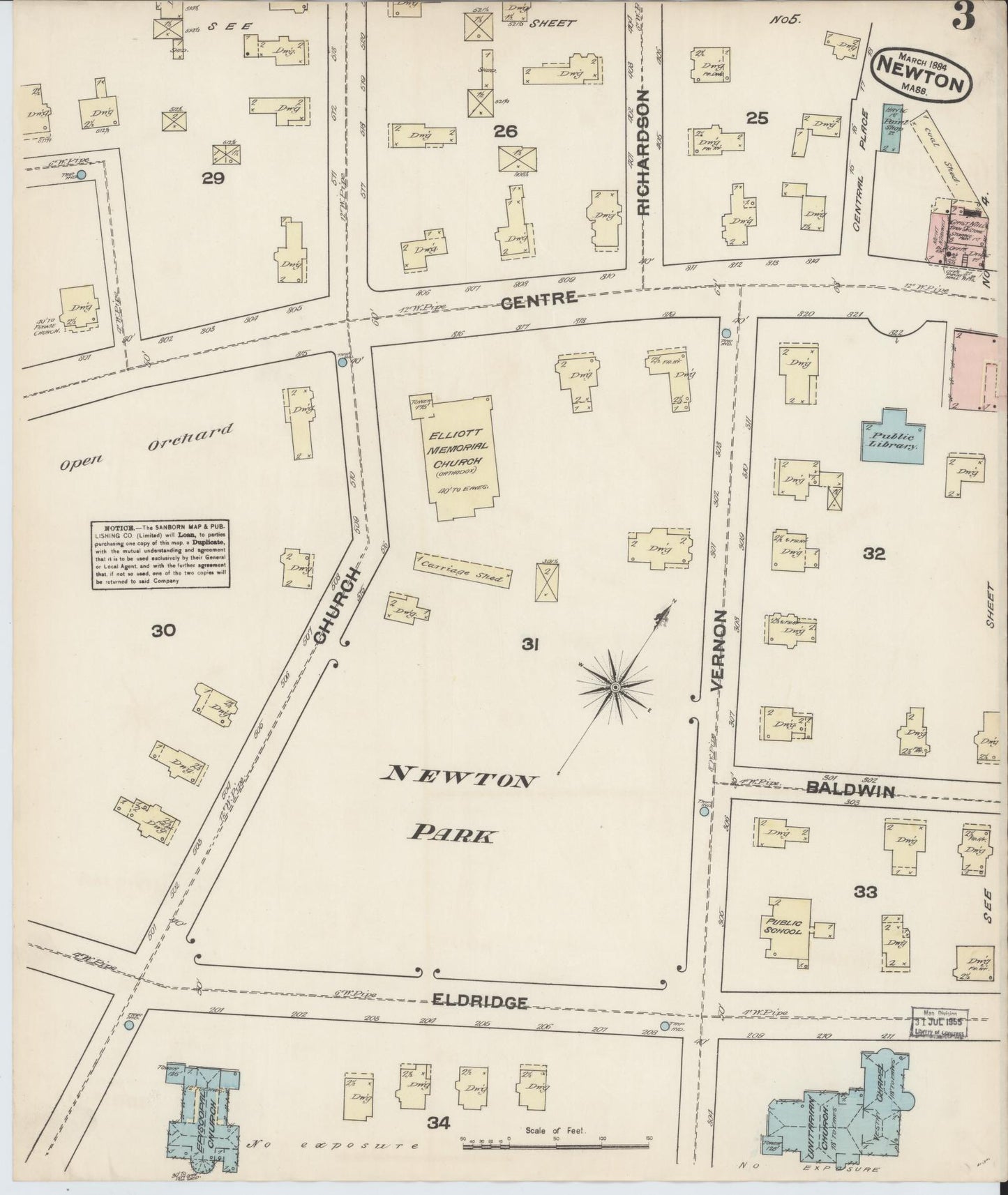 Sanborn Fire Insurance Map from Newton, Middlesex County, Massachusetts (1884), Sheet #0003 - Complete Map Set gallery image, historic Sanborn map, vintage wall art, Massachusetts Massachusetts