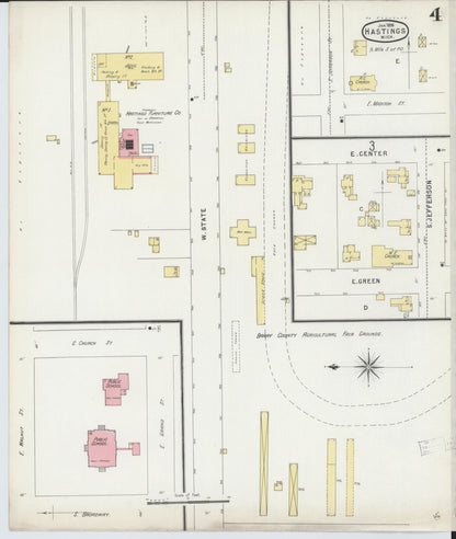 Sanborn Fire Insurance Map from Hastings, Barry County, Michigan (1896), Sheet #0004 - Historic Sanborn Fire Insurance Map Print, vintage old map wall art, antique decor, genealogy gift, Michigan Michigan map