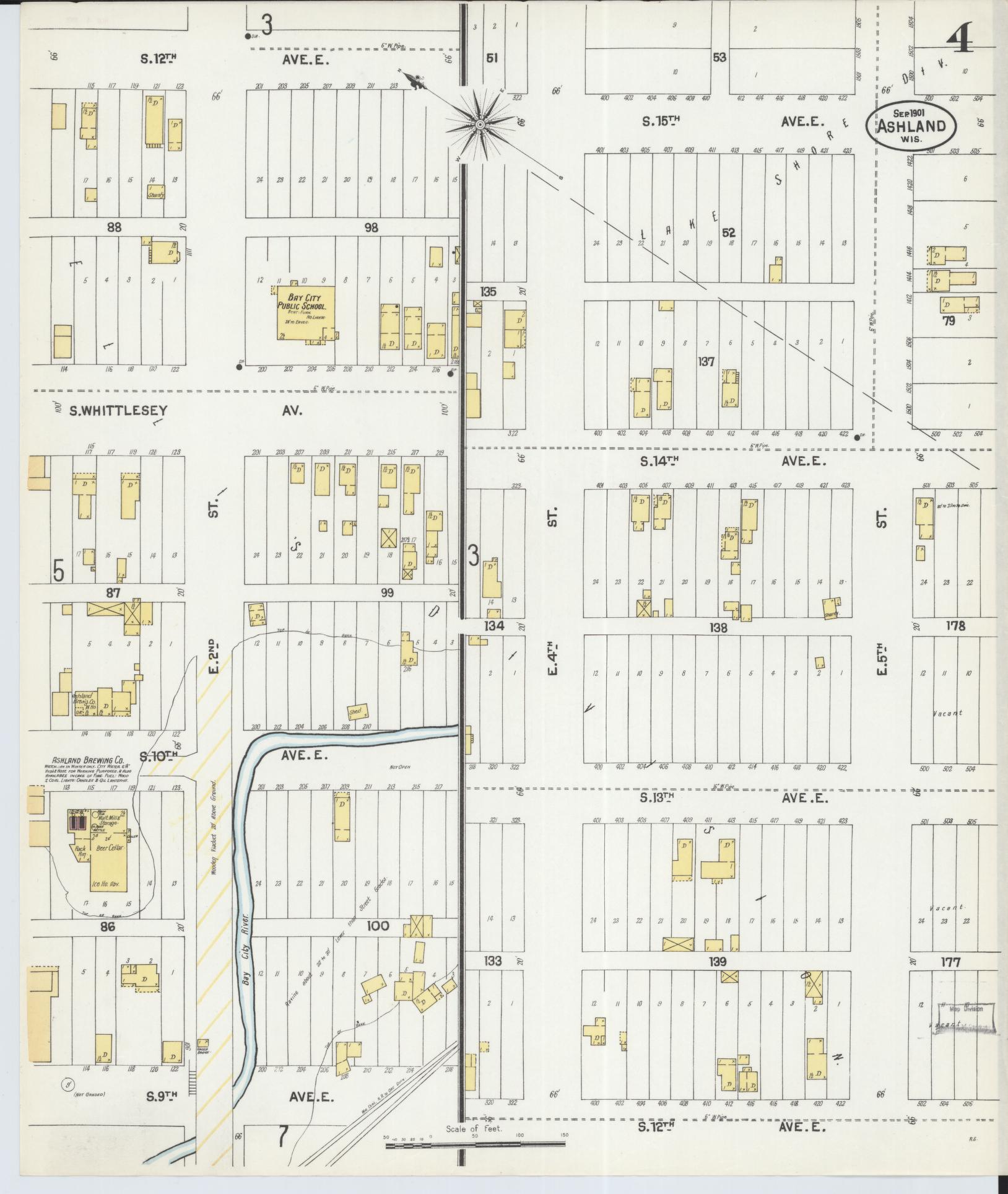 Sanborn Fire Insurance Map from Ashland, Ashland County, Wisconsin (1901), Sheet #0004 - Historic Sanborn Fire Insurance Map Print, vintage old map wall art, antique decor, genealogy gift, Wisconsin Wisconsin map