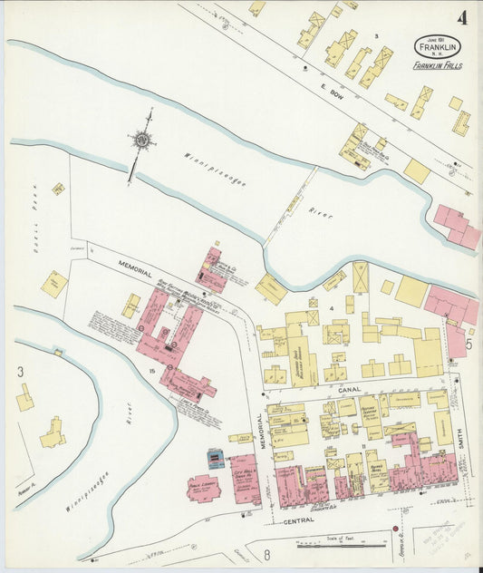 Sanborn Fire Insurance Map from Franklin, Merrimack County, New Hampshire (1911), Sheet #0004 - Historic Sanborn Fire Insurance Map Print, vintage old map wall art, antique decor, genealogy gift, New Hampshire New Hampshire map