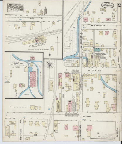 Sanborn Fire Insurance Map from Urbana, Champaign County, Ohio (1885), Sheet #0002 - Historic Sanborn Fire Insurance Map Print, vintage old map wall art, antique decor, genealogy gift, Ohio Ohio map