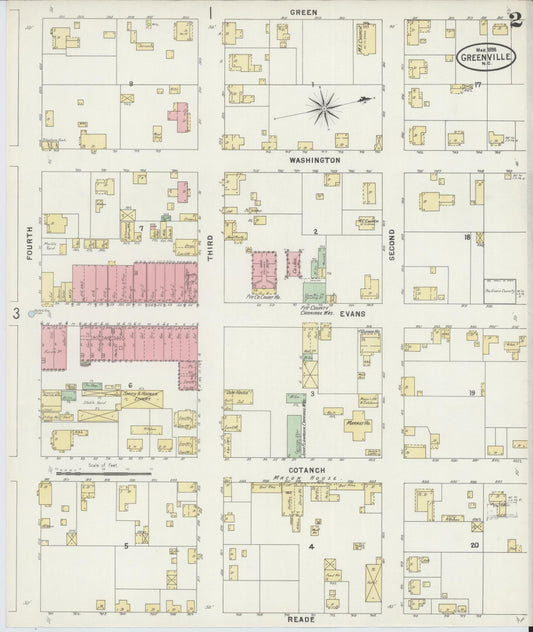 Sanborn Fire Insurance Map from Greenville, Pitt County, North Carolina (1898), Sheet #0002 - Historic Sanborn Fire Insurance Map Print, vintage old map wall art, antique decor, genealogy gift, North Carolina North Carolina map