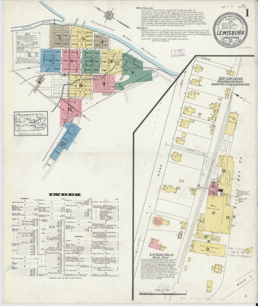 Sanborn Fire Insurance Map from Lewisburg, Union County, Pennsylvania (1913), Sheet #0001 - Historic Sanborn Fire Insurance Map Print, vintage old map wall art, antique decor, genealogy gift, Pennsylvania Pennsylvania map
