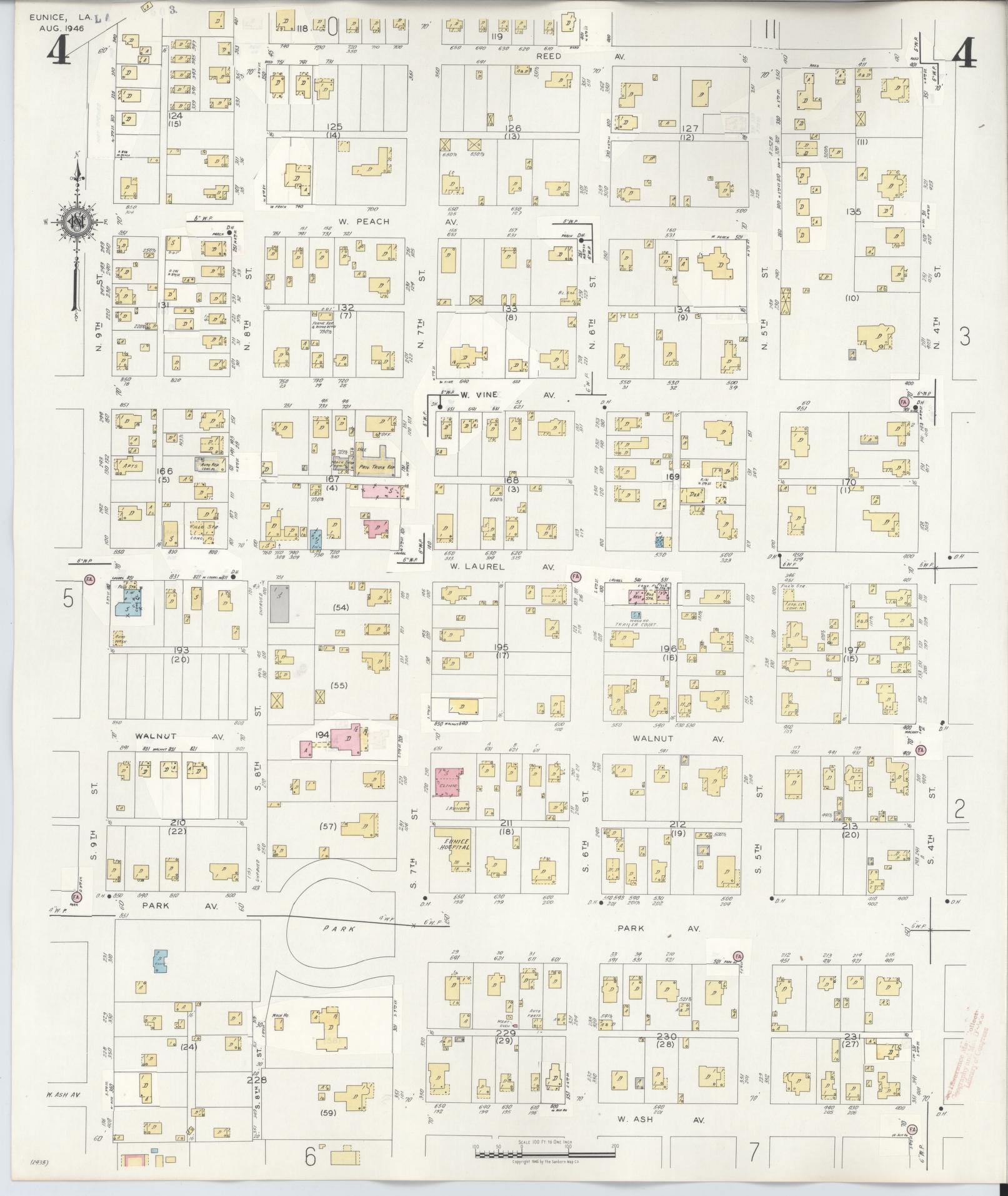 Sanborn Fire Insurance Map from Eunice, Saint Landry Parish, Louisiana (1950), Sheet #0004 - Complete Map Set gallery image, historic Sanborn map, vintage wall art, Louisiana Louisiana