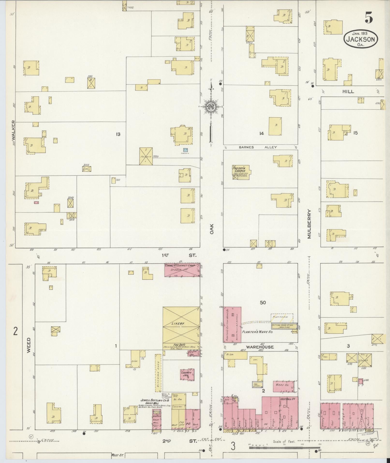 Sanborn Fire Insurance Map from Jackson, Butts County, Georgia (1913), Sheet #0005 - Complete Map Set gallery image, historic Sanborn map, vintage wall art, Georgia Georgia