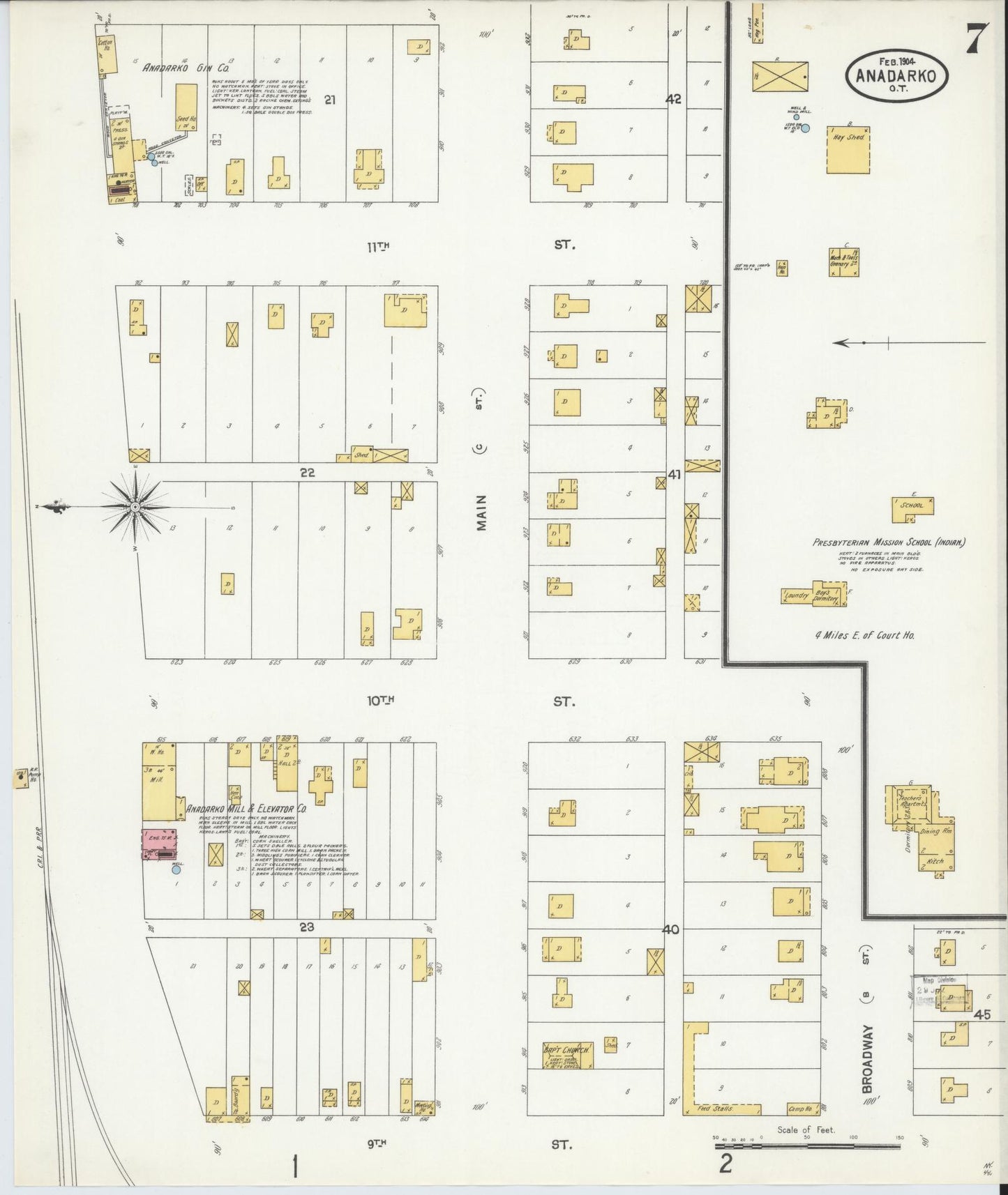 Sanborn Fire Insurance Map from Anadarko, Caddo County, Oklahoma (1904), Sheet #0007 - Historic Sanborn Fire Insurance Map Print, vintage old map wall art, antique decor, genealogy gift, Oklahoma Oklahoma map