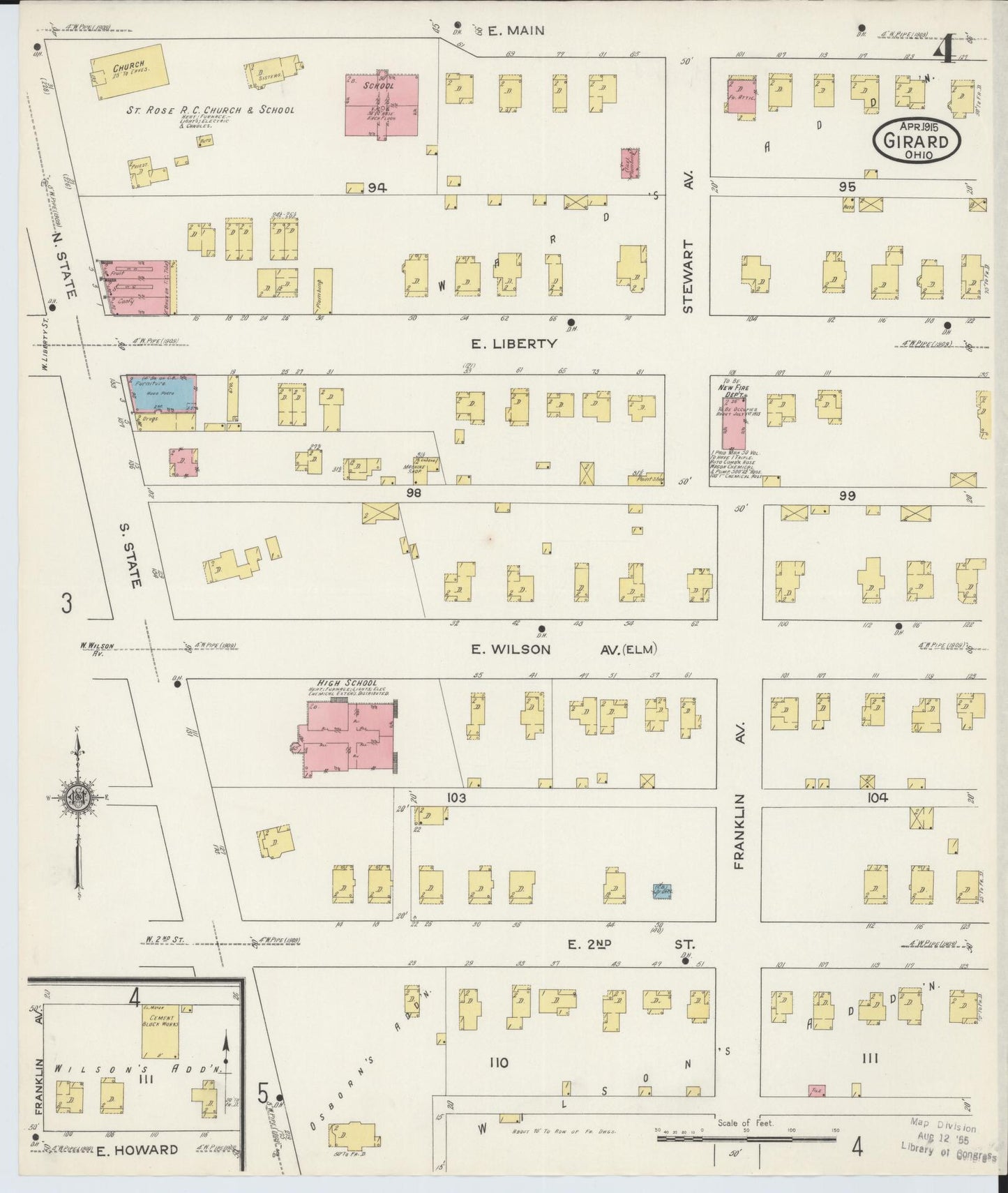 Sanborn Fire Insurance Map from Girard, Trumbull County, Ohio (1915), Sheet #0004 - Historic Sanborn Fire Insurance Map Print, vintage old map wall art, antique decor, genealogy gift, Ohio Ohio map
