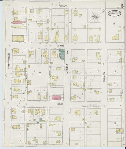 Sanborn Fire Insurance Map from Virginia, Cass County, Illinois (1894), Sheet #0003 - Complete Map Set gallery image, historic Sanborn map, vintage wall art, Illinois Illinois