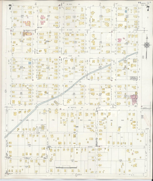 Sanborn Fire Insurance Map from Eunice, Saint Landry Parish, Louisiana (1950), Sheet #0007 - Historic Sanborn Fire Insurance Map Print, vintage old map wall art, antique decor, genealogy gift, Louisiana Louisiana map