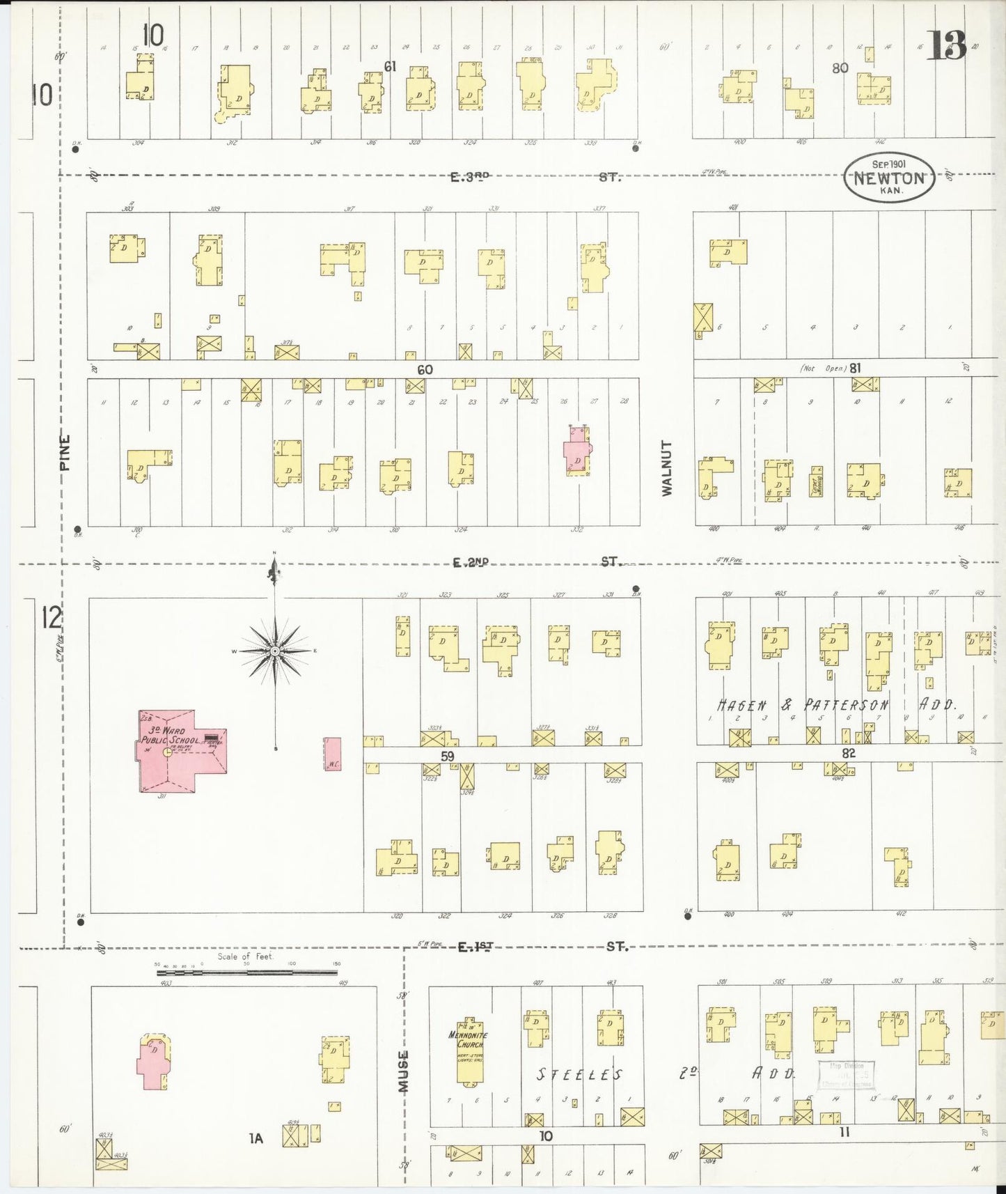Sanborn Fire Insurance Map from Newton, Harvey County, Kansas (1901), Sheet #0013 - Historic Sanborn Fire Insurance Map Print, vintage old map wall art, antique decor, genealogy gift, Kansas Kansas map
