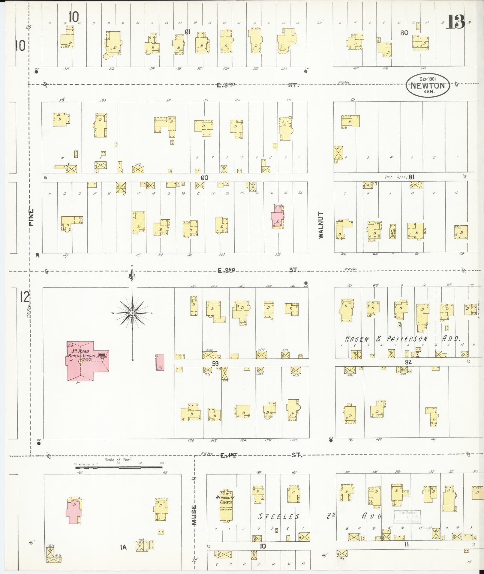 Sanborn Fire Insurance Map from Newton, Harvey County, Kansas (1901), Sheet #0013 - Historic Sanborn Fire Insurance Map Print, vintage old map wall art, antique decor, genealogy gift, Kansas Kansas map