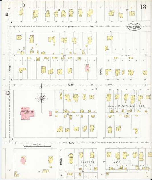 Sanborn Fire Insurance Map from Newton, Harvey County, Kansas (1901), Sheet #0013 - Historic Sanborn Fire Insurance Map Print, vintage old map wall art, antique decor, genealogy gift, Kansas Kansas map