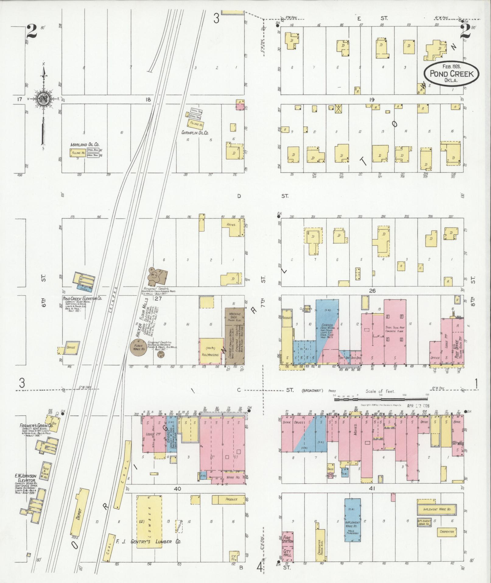 Sanborn Fire Insurance Map from Pond Creek, Grant County, Oklahoma (1928), Sheet #0002 - Complete Map Set gallery image, historic Sanborn map, vintage wall art, Oklahoma Oklahoma