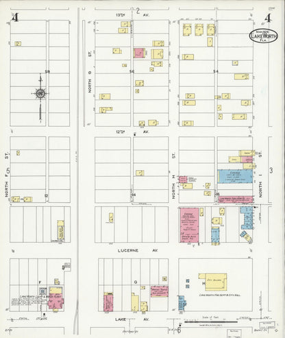 Sanborn Fire Insurance Map from Lake Worth, Palm Beach County, Florida (1924), Sheet #0004 - Historic Sanborn Fire Insurance Map Print, vintage old map wall art, antique decor, genealogy gift, Florida Florida map