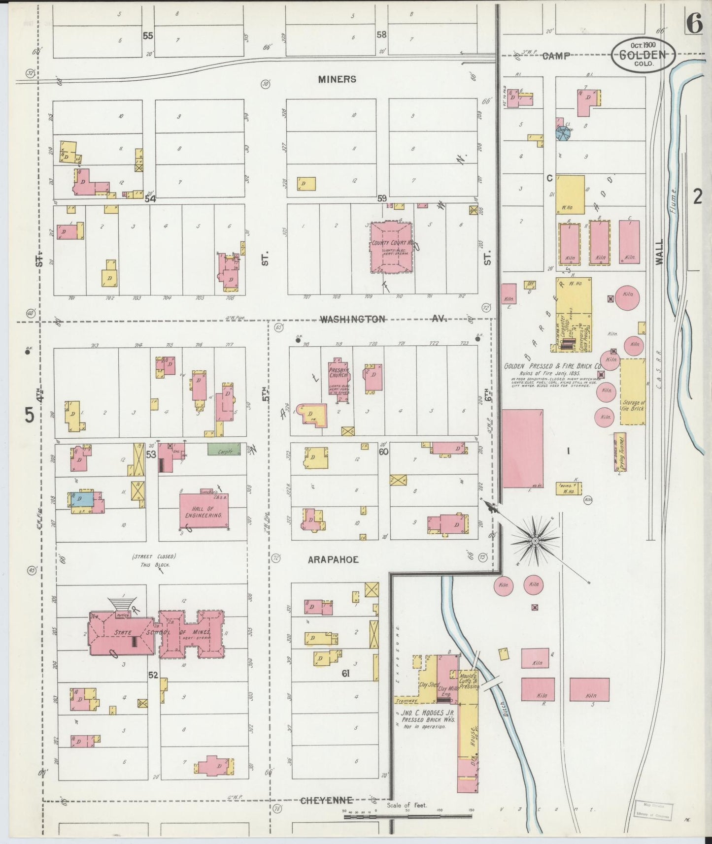 Sanborn Fire Insurance Map from Golden, Jefferson County, Colorado (1900), Sheet #0006 - Complete Map Set gallery image, historic Sanborn map, vintage wall art, Colorado Colorado