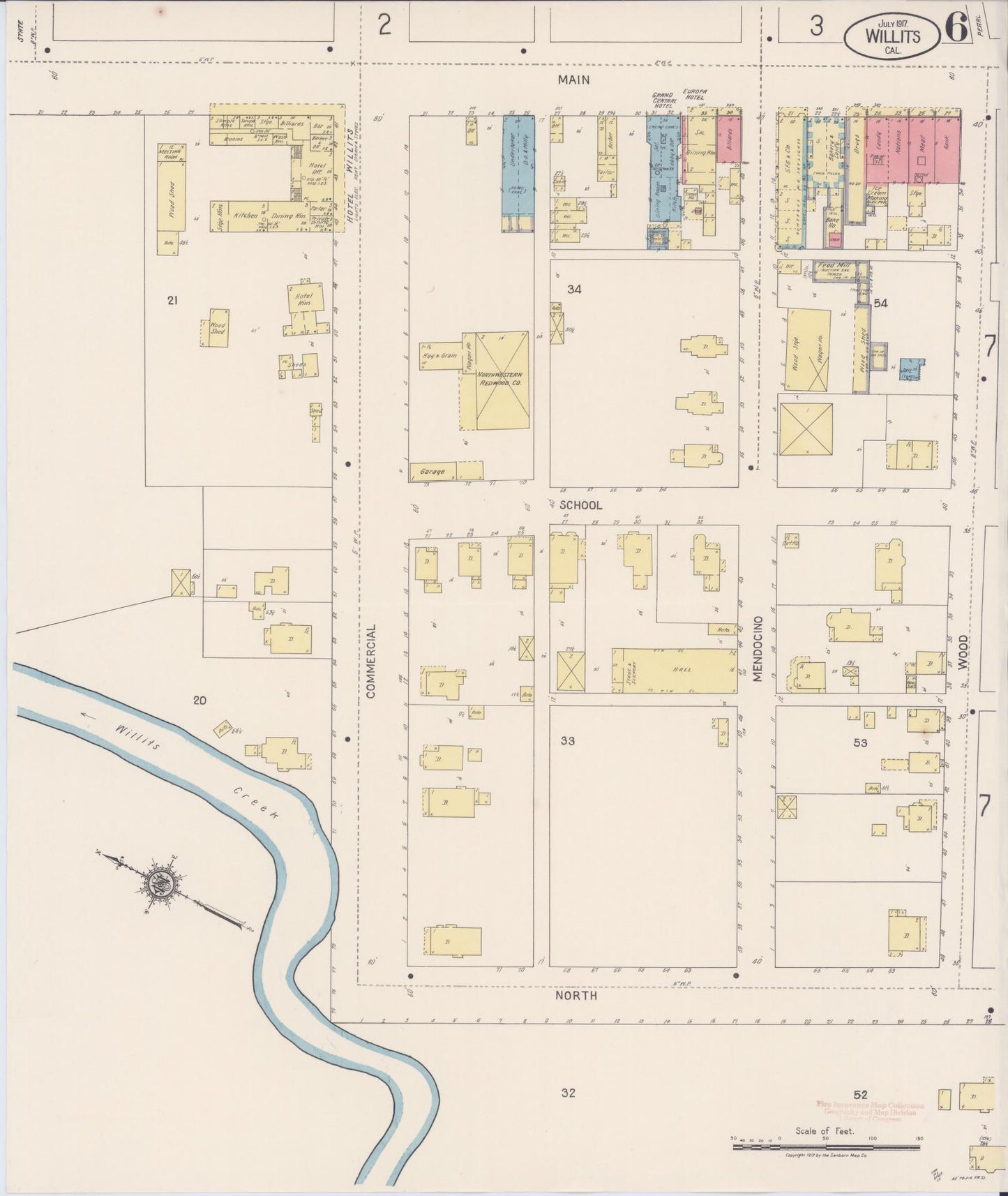 Sanborn Fire Insurance Map from Willits, Mendocino County, California (1917), Sheet #0006 - Complete Map Set gallery image, historic Sanborn map, vintage wall art, California California