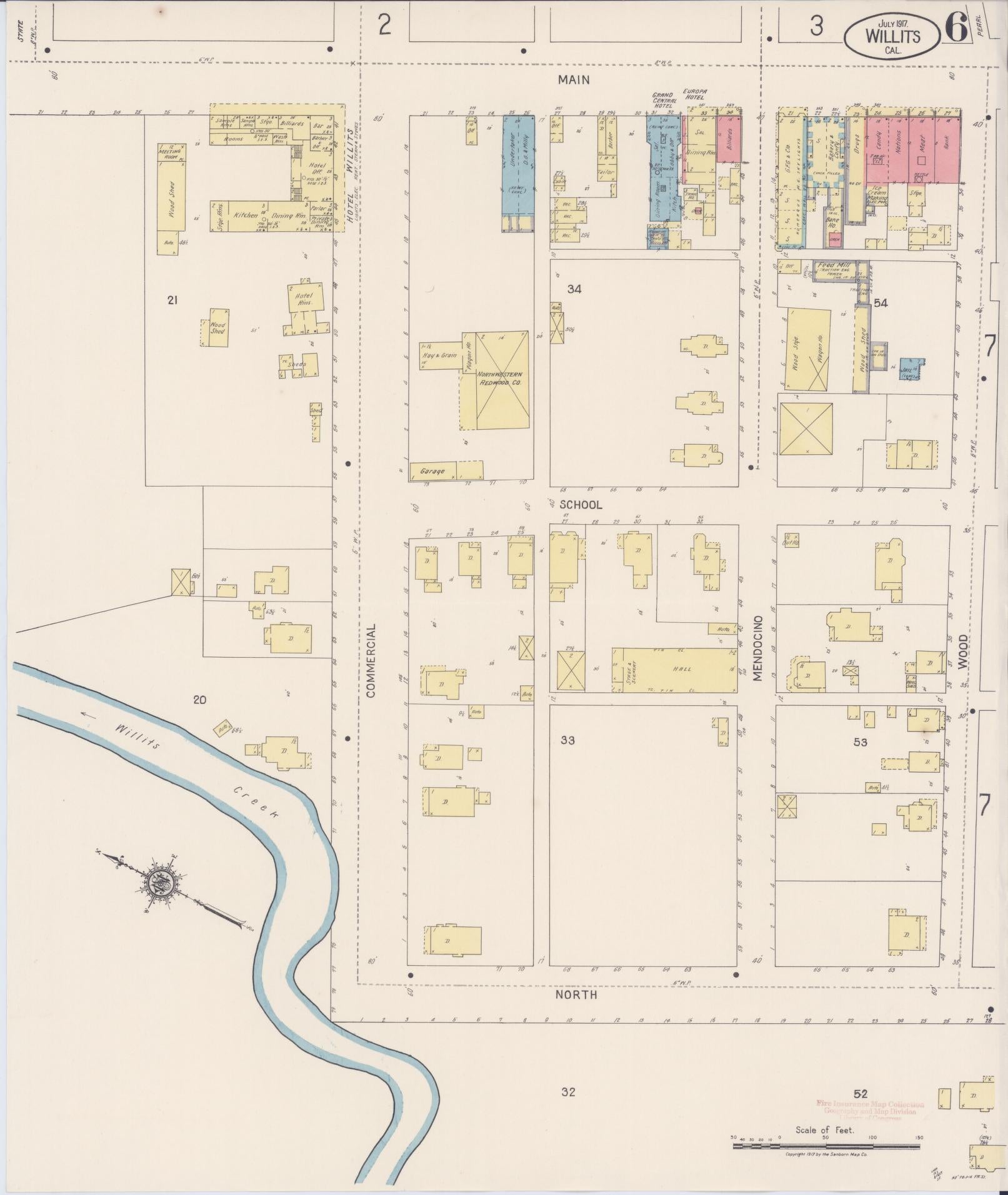 Sanborn Fire Insurance Map from Willits, Mendocino County, California (1917), Sheet #0006 - Complete Map Set gallery image, historic Sanborn map, vintage wall art, California California