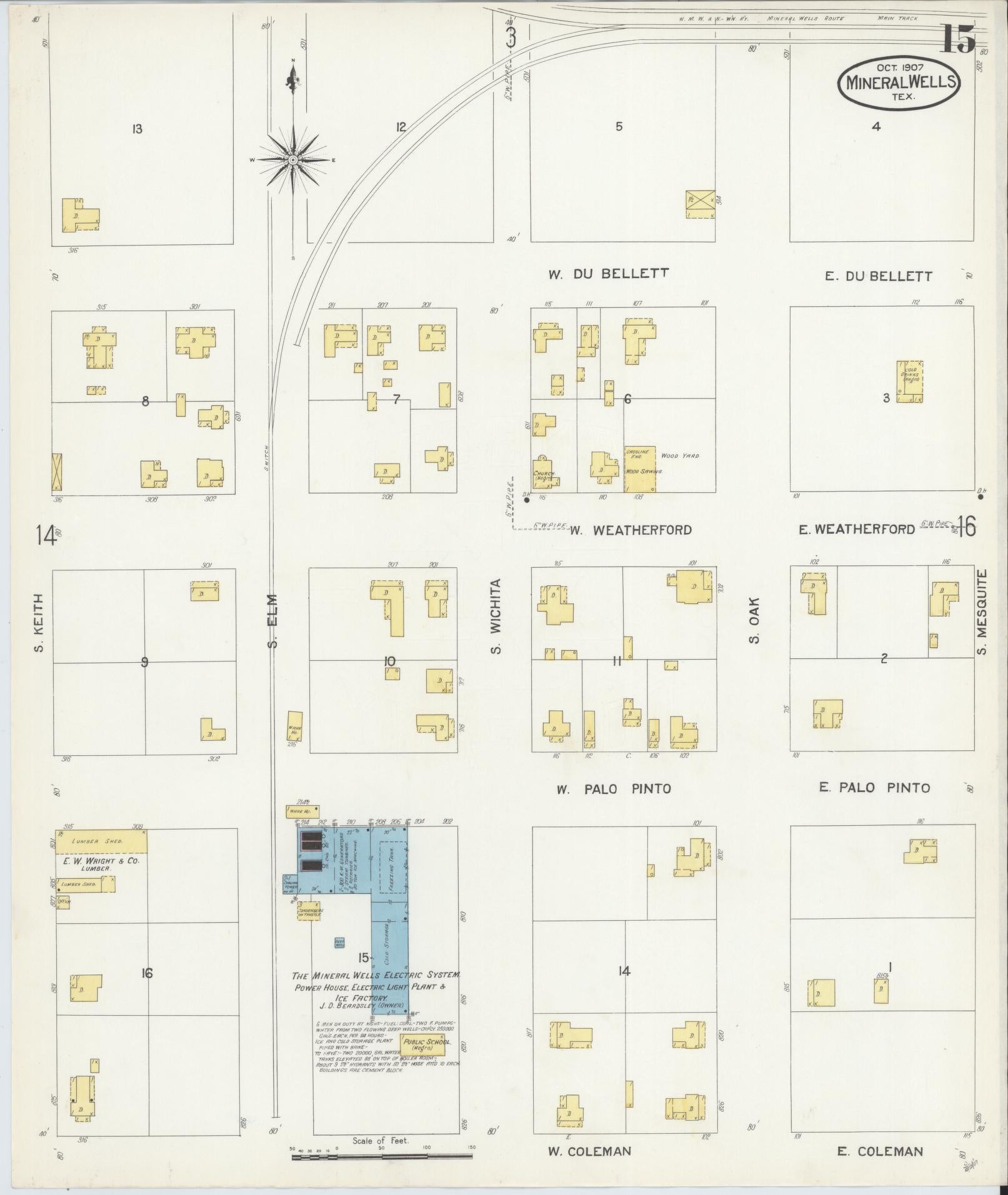 Sanborn Fire Insurance Map from Mineral Wells, Palo Pinto County, Texas (1907), Sheet #0015 - Historic Sanborn Fire Insurance Map Print, vintage old map wall art, antique decor, genealogy gift, Texas Texas map
