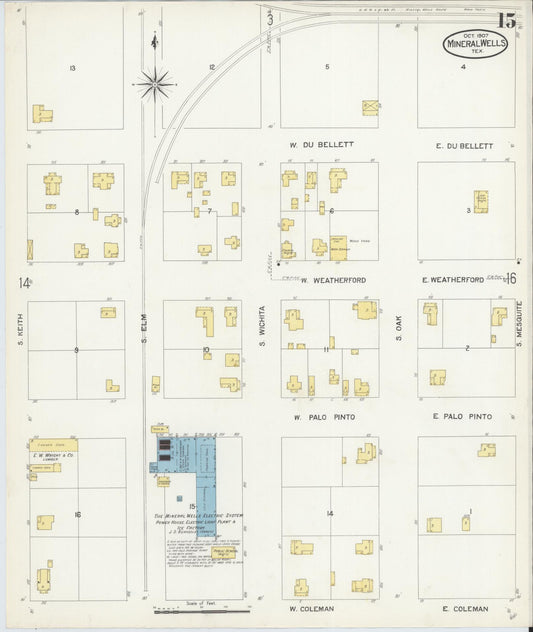 Sanborn Fire Insurance Map from Mineral Wells, Palo Pinto County, Texas (1907), Sheet #0015 - Historic Sanborn Fire Insurance Map Print, vintage old map wall art, antique decor, genealogy gift, Texas Texas map