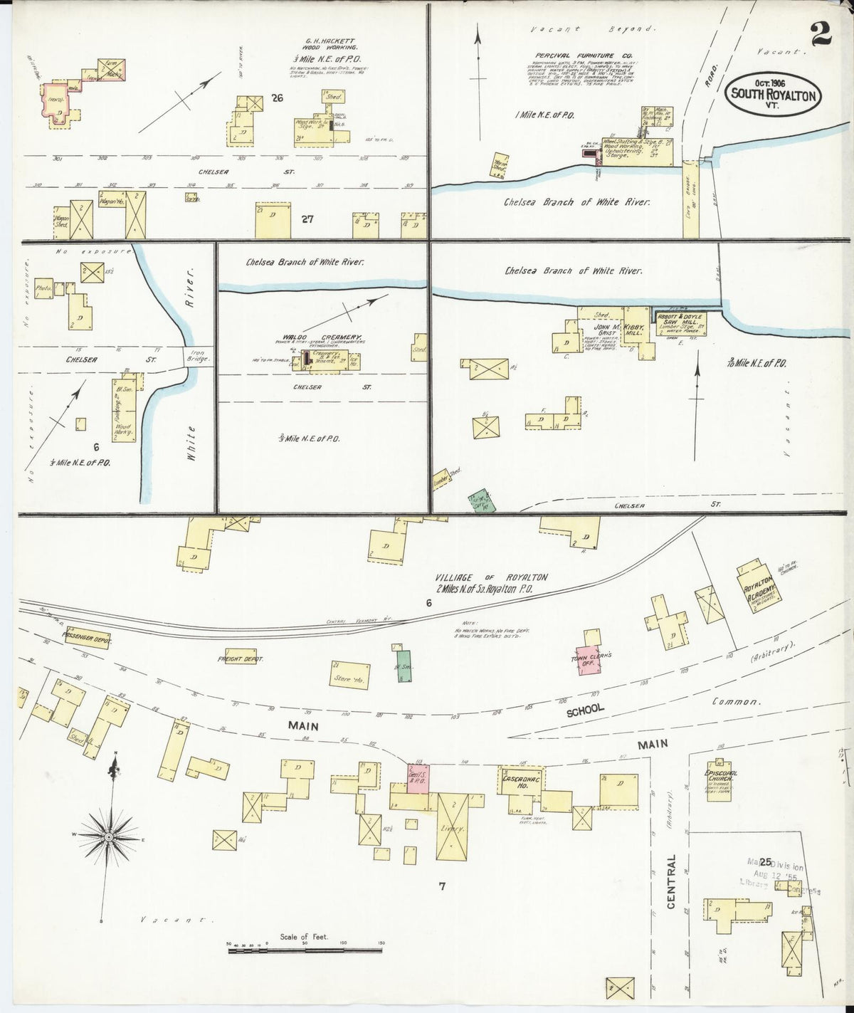 Sanborn Fire Insurance Map from South Royalton, Windsor County, Vermont (1906), Sheet #0002 - Complete Map Set gallery image, historic Sanborn map, vintage wall art, Vermont Vermont