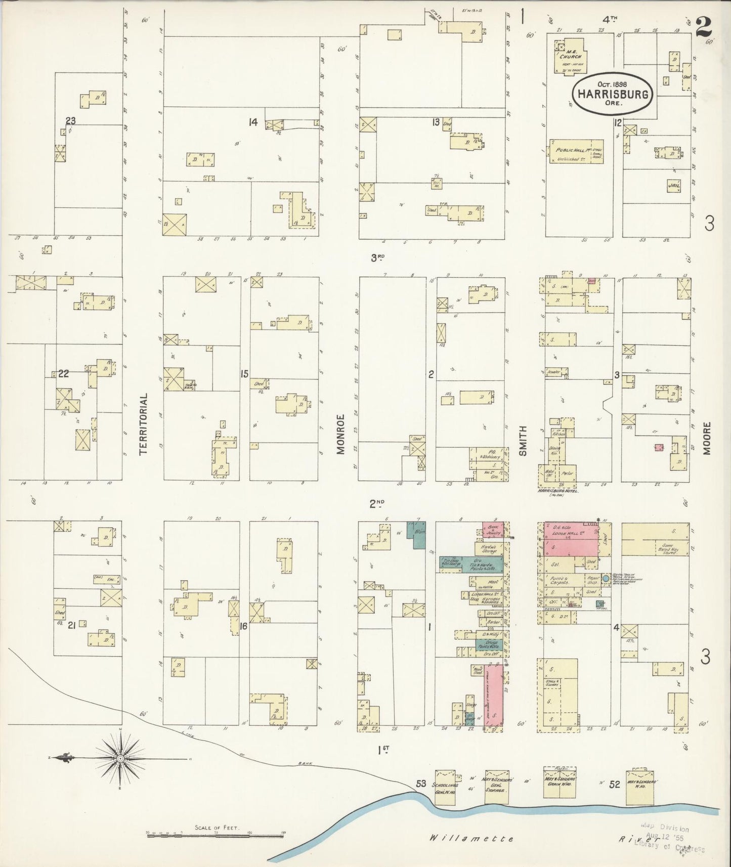 Sanborn Fire Insurance Map from Harrisburg, Linn County, Oregon (1898), Sheet #0002 - Complete Map Set gallery image, historic Sanborn map, vintage wall art, Oregon Oregon