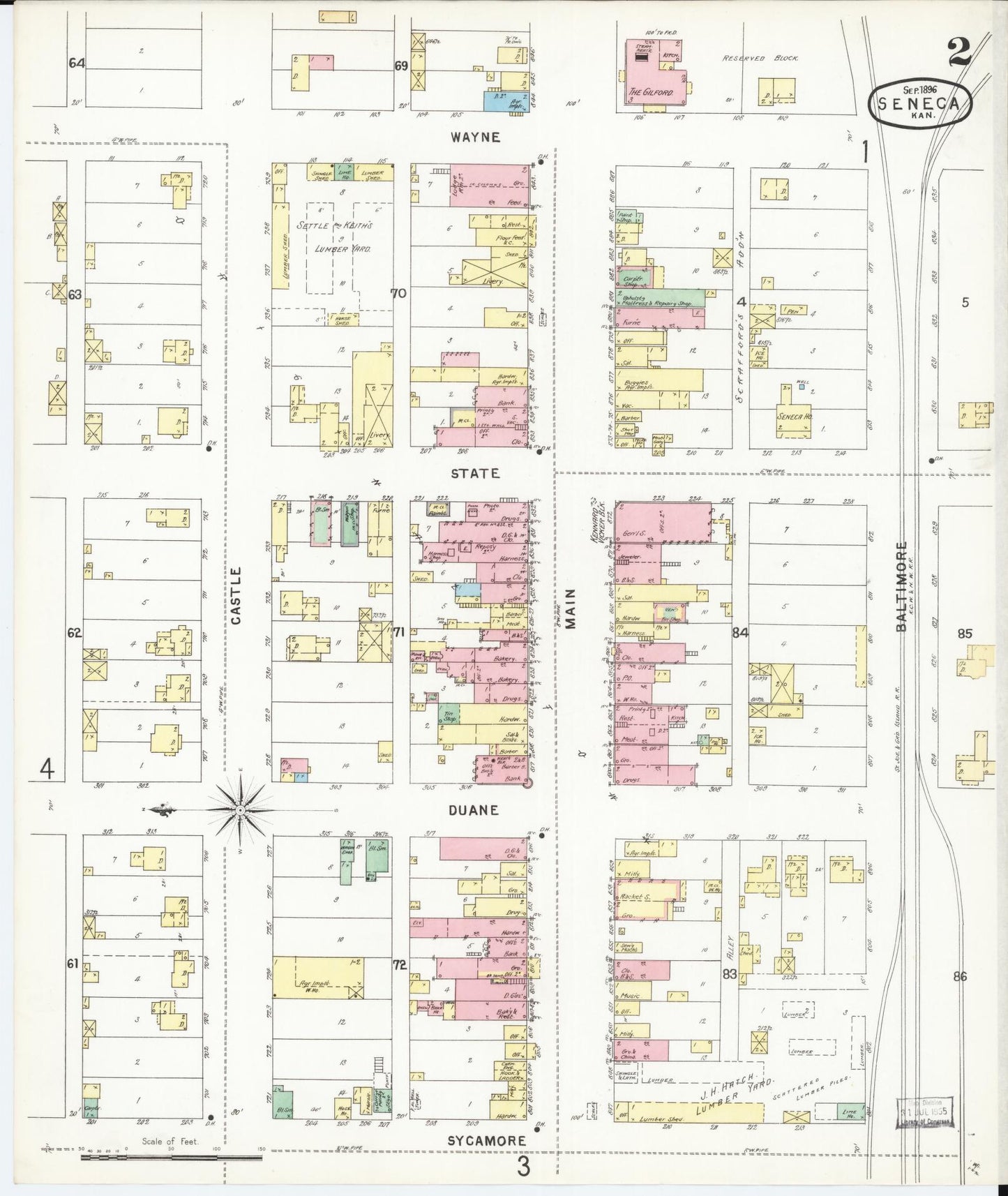 Sanborn Fire Insurance Map from Seneca, Nemaha County, Kansas (1896), Sheet #0002 - Complete Map Set gallery image, historic Sanborn map, vintage wall art, Kansas Kansas
