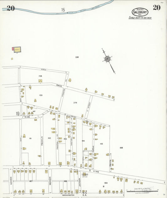 Sanborn Fire Insurance Map from Salisbury, Wicomico County, Maryland (1923), Sheet #0020 - Historic Sanborn Fire Insurance Map Print, vintage old map wall art