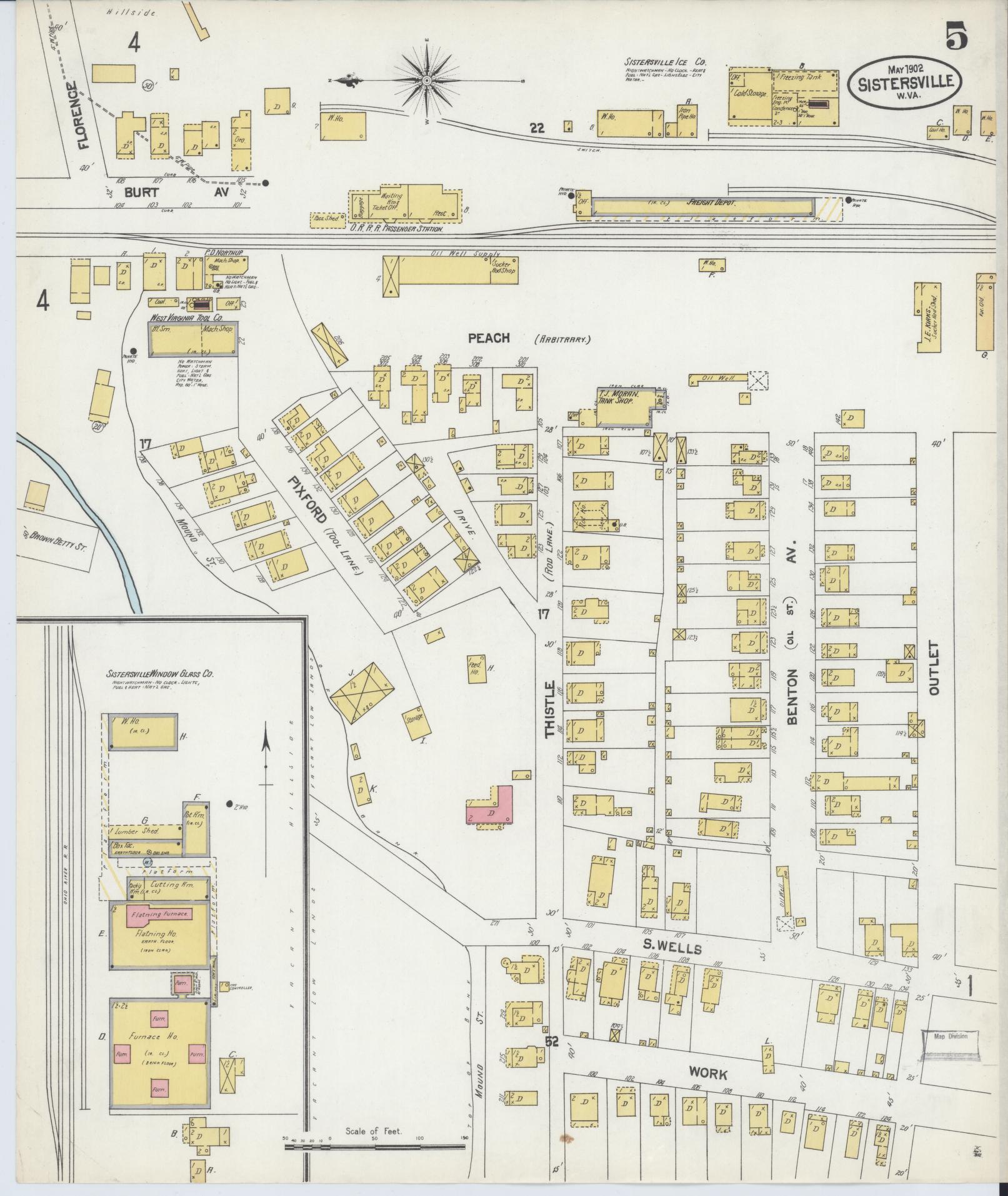 Sanborn Fire Insurance Map from Sistersville, Tyler County, West Virginia (1902), Sheet #0005 - Complete Map Set gallery image, historic Sanborn map, vintage wall art, West Virginia West Virginia