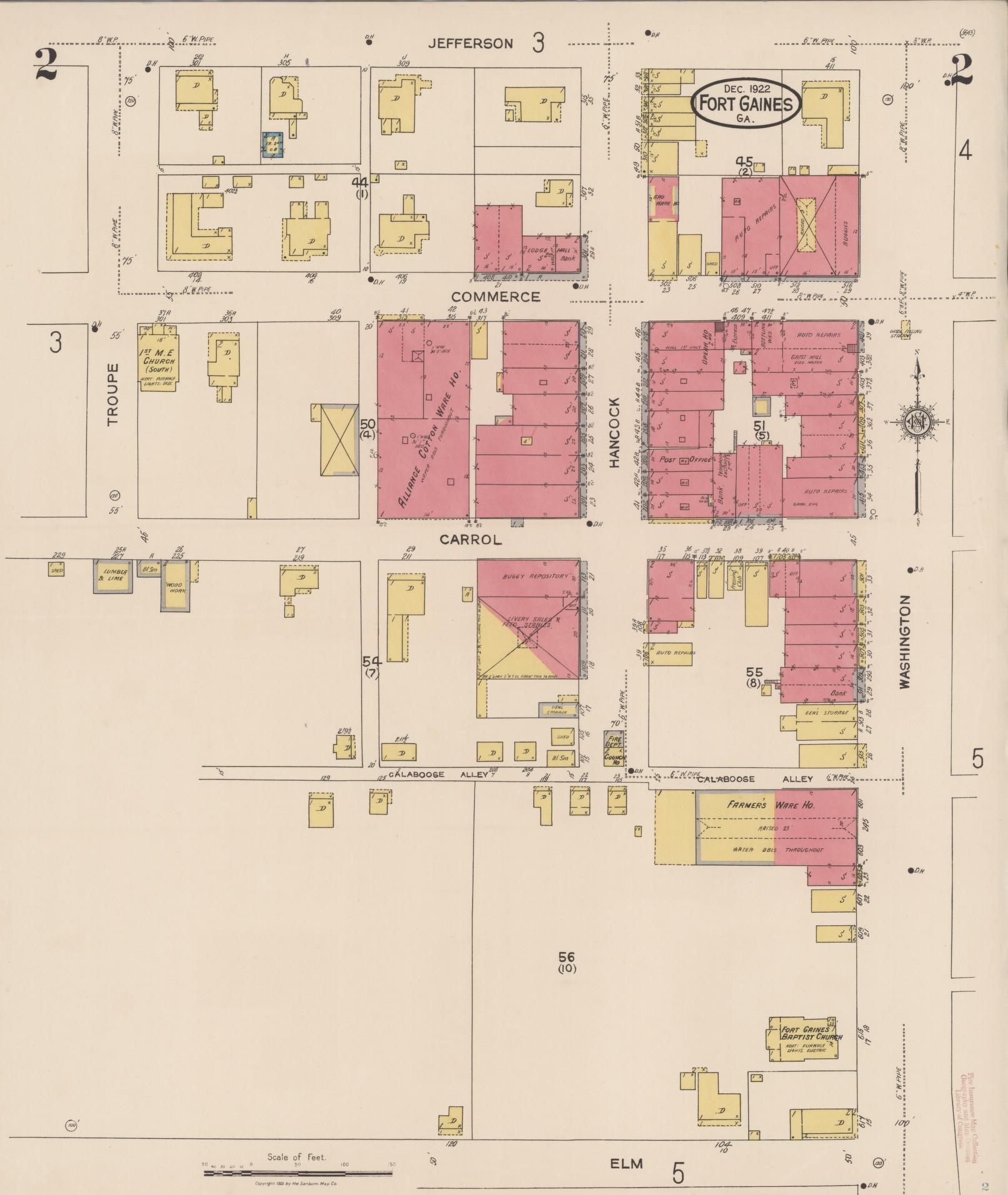 Sanborn Fire Insurance Map from Fort Gaines, Clay County, Georgia (1922), Sheet #0002 - Complete Map Set gallery image, historic Sanborn map, vintage wall art, Georgia Georgia