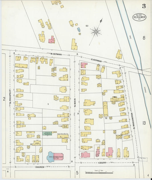 Sanborn Fire Insurance Map from Herkimer, Herkimer County, New York (1900), Sheet #0003 - Historic Sanborn Fire Insurance Map Print, vintage old map wall art, antique decor, genealogy gift, New York New York map