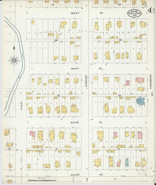 Sanborn Fire Insurance Map from Abilene, Dickinson County, Kansas (1905), Sheet #0004 - Historic Sanborn Fire Insurance Map Print, vintage old map wall art, antique decor, genealogy gift, Kansas Kansas map